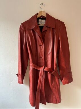 Wilsons Leather Red Leather Belted Coat